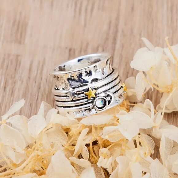 Sun, Star and Moon Boho Spinner Fidget Ring #1359 - Picture 9 of 11